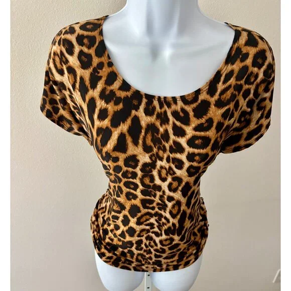 Annabelle usa Top Medium Leopard Print Short Sleeve Ruched Y2K Jungle Core Punk - Picture 13 of 14